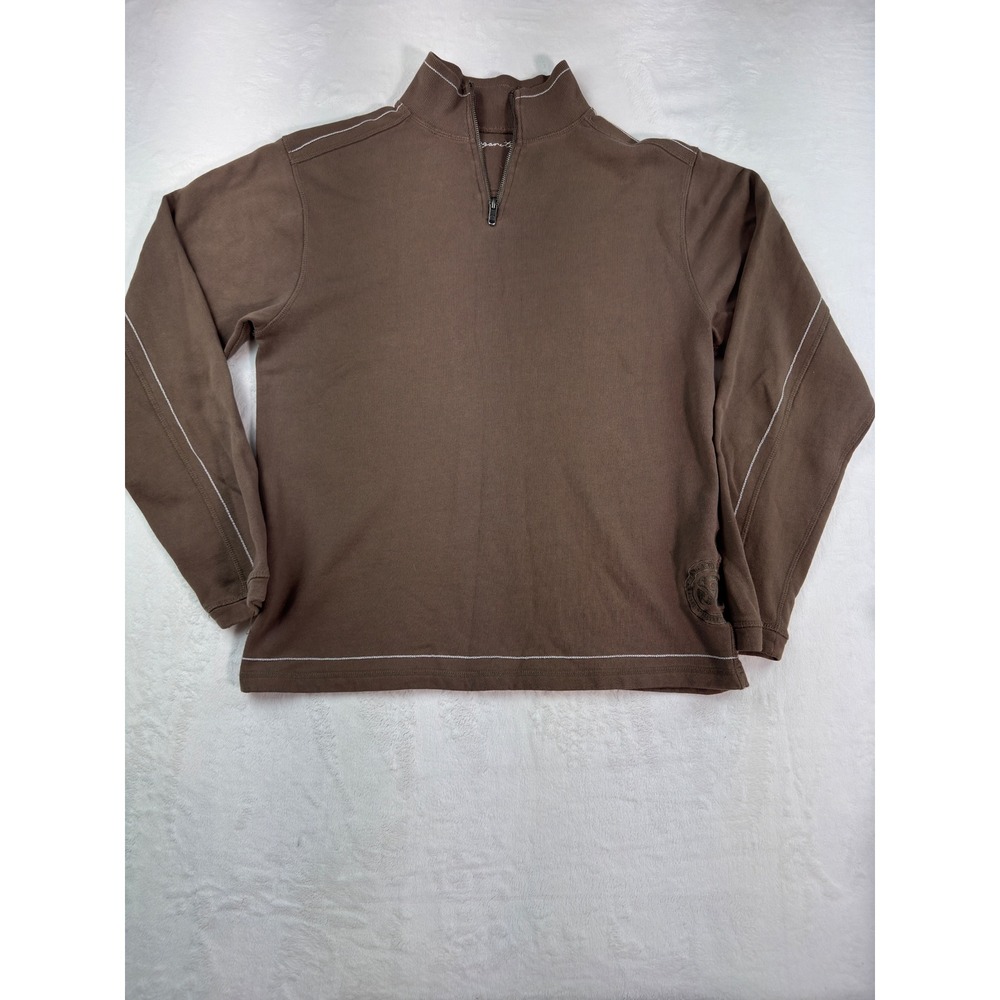 Margaritaville Mens Brown Quarter Zip Pullover Sweatshirt Medium Contrast Stitch